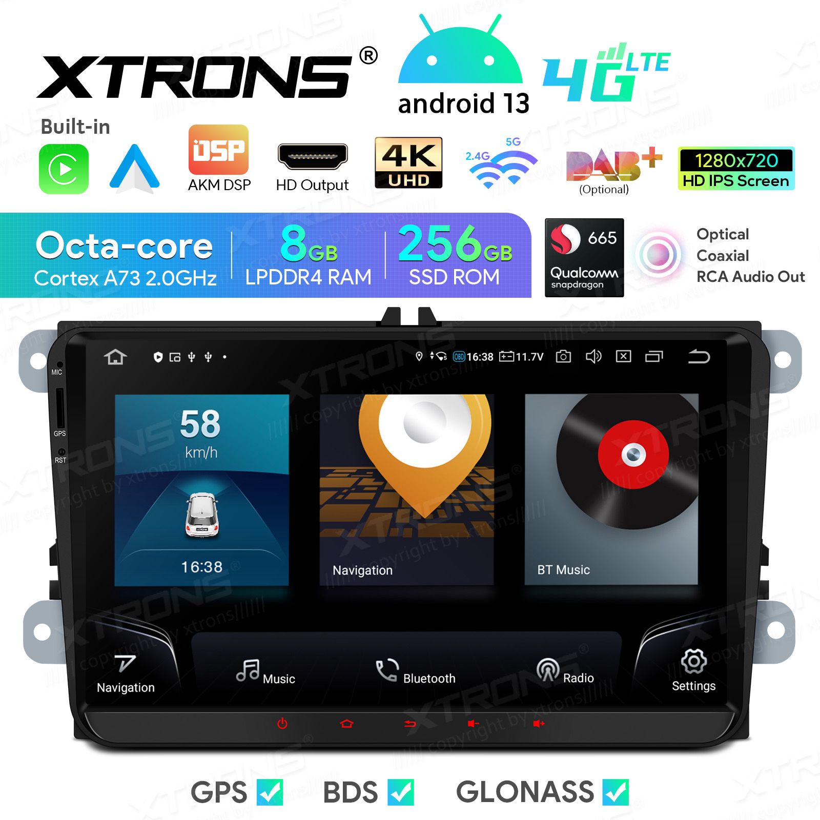 Rádio Xtrons Android 13 9" Snapdragon 665 8GB 256GB VW Seat Skoda CPW S/Botões
