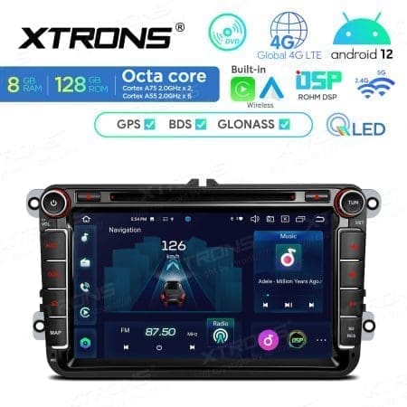 Rádio Xtrons Android 12 8" Octa-Core 1.8Ghz 6GB 128GB Volkswagen, Seat e Skoda