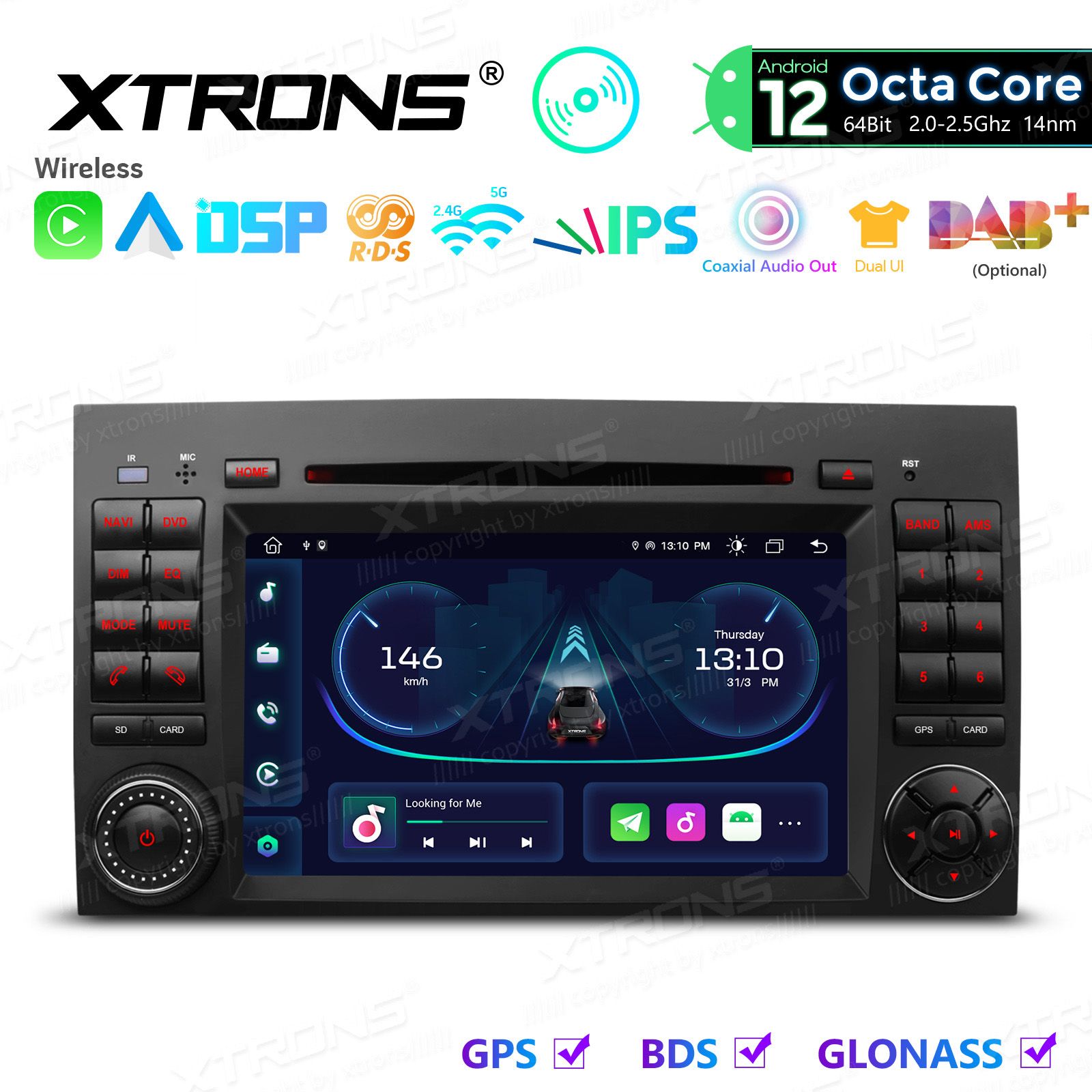 Rádio Xtrons Android 12 7" Octa-Core MTK 2GB 32GB Mercedes-Benz A B Vito Sprinter