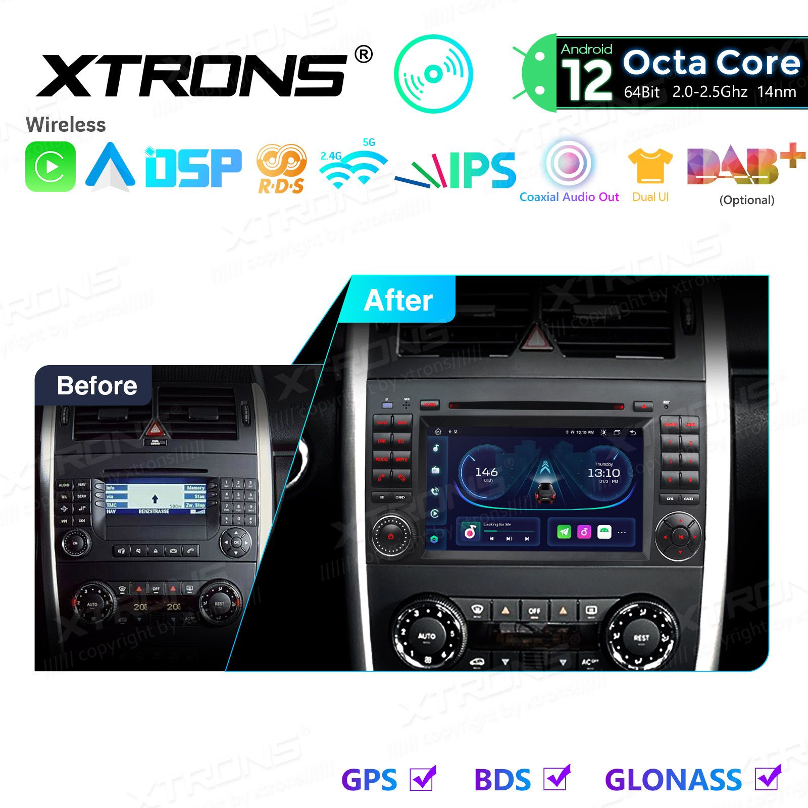 Rádio Xtrons Android 12 7" Octa-Core MTK 2GB 32GB Mercedes-Benz A B Vito Sprinter - Image 6