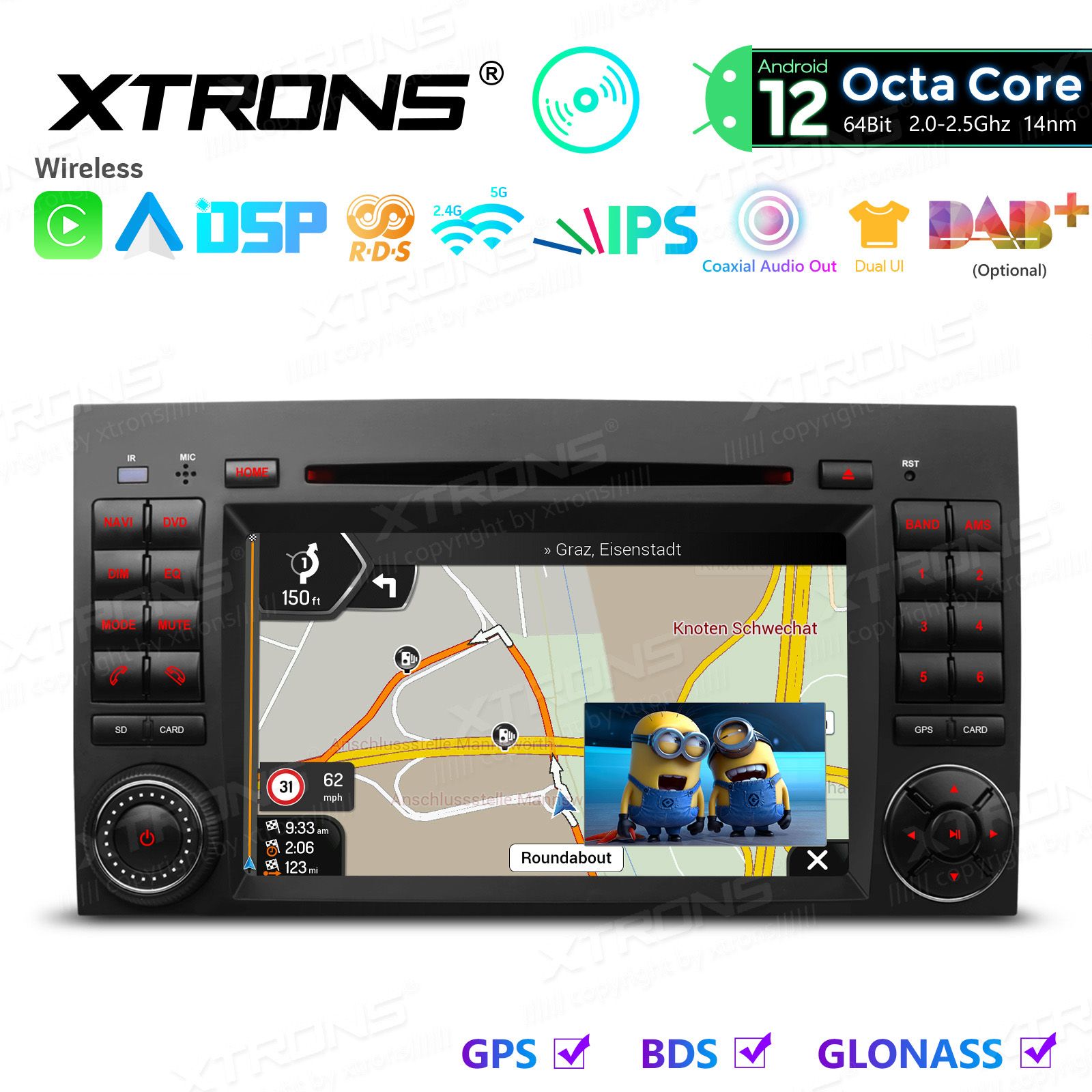 Rádio Xtrons Android 12 7" Octa-Core MTK 2GB 32GB Mercedes-Benz A B Vito Sprinter - Image 3