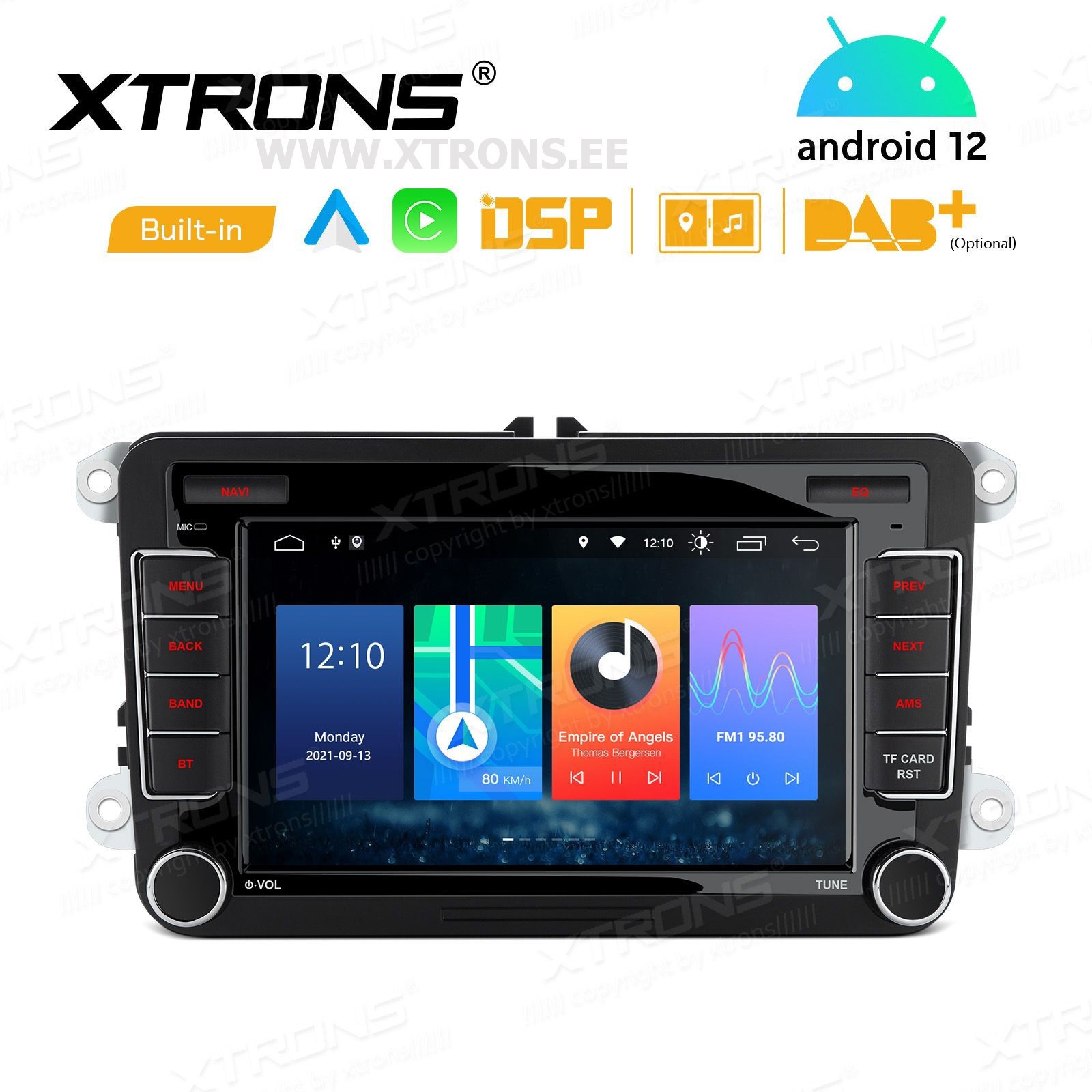 Rádio Xtrons Android 12 7" Quad-Core MTK 2GB 32GB Volkswagen, Skoda e Seat
