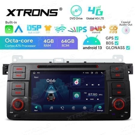 Rádio Xtrons Android 13 7" Octa Core 4GB 64GB BMW Série 3 E46 Rover 75 MG ZT