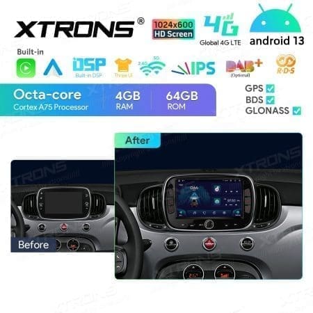 Rádio Xtrons Android 13 7" Octa Core 4GB 64GB Fiat 500 2016-2020 - Image 13