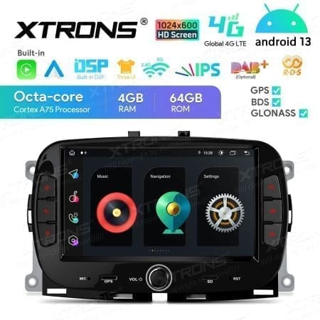 Rádio Xtrons Android 13 7" Octa Core 4GB 64GB Fiat 500 2016-2020 - Image 3