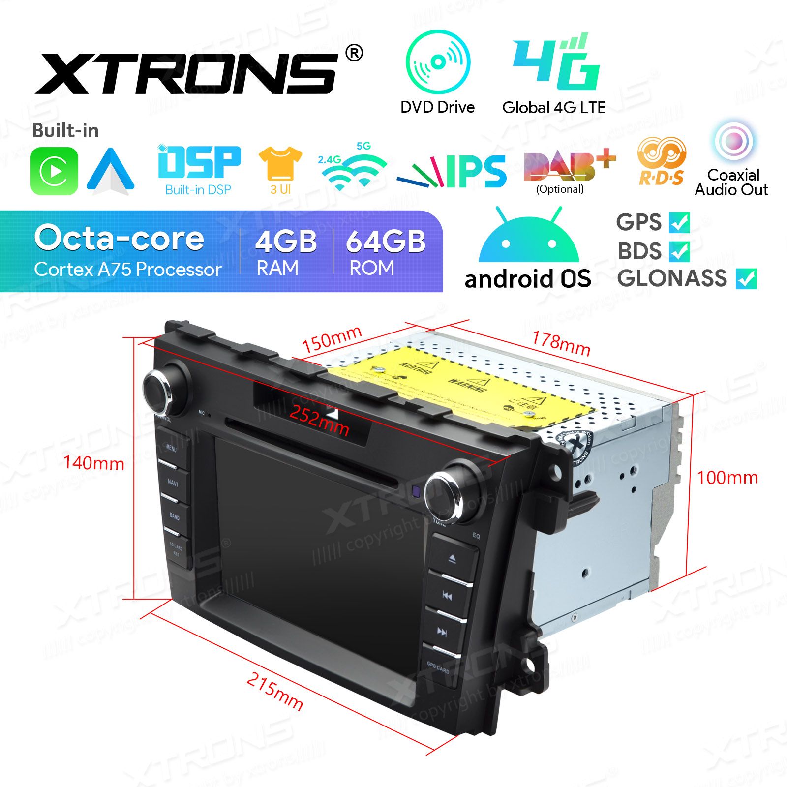 Rádio Xtrons Android 13 7" Octa-Core 4GB 64GB Mazda 2007-2012 - Image 2