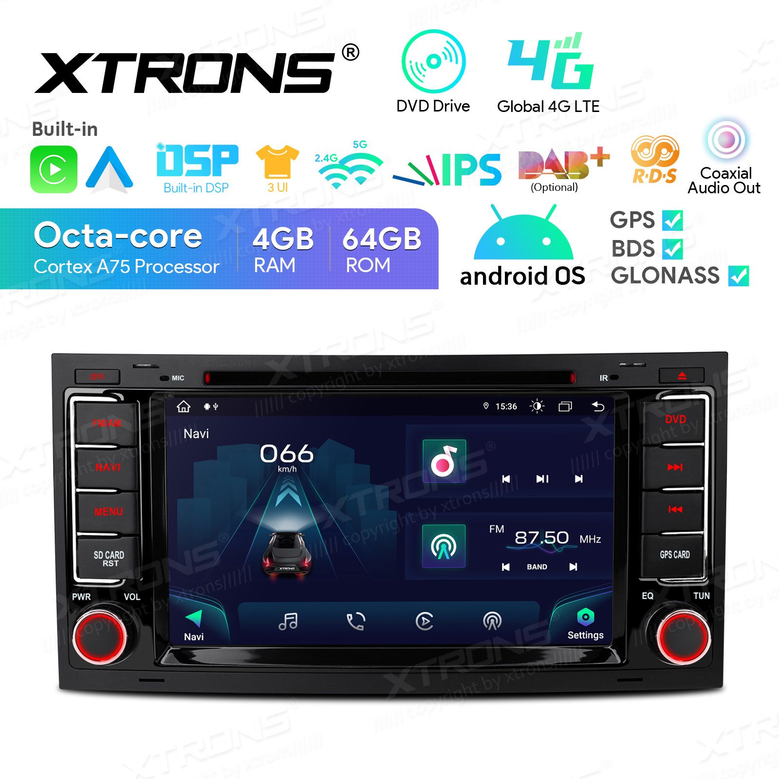 Rádio Xtrons Android 13 7" Octa-Core 4GB 64GB VW Touareg 2004-2011