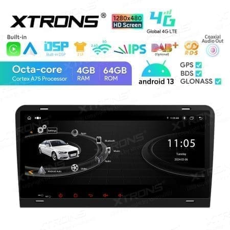 Rádio Xtrons Android 13 8.8" Octa-Core 4GB 64GB Audi A3 8P