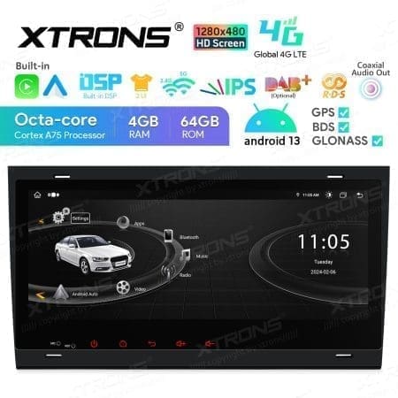 Rádio Xtrons Android 13 8.8" Octa-Core 4GB 64GB Audi A4 B6 B7 Seat Exeo