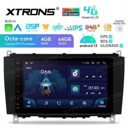 Rádio Xtrons Android 13 Octa-core 4GB 64GB Mercedes CLK W209 05+W203 04+ 8" 4G