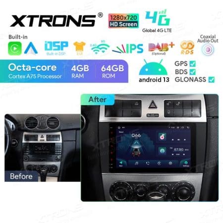 Rádio Xtrons Android 13 Octa-core 4GB 64GB Mercedes CLK W209 05+W203 04+ 8" 4G - Image 14