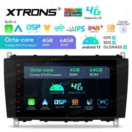 Rádio Xtrons Android 13 Octa-core 4GB 64GB Mercedes CLK W209 05+W203 04+ 8" 4G - Image 3