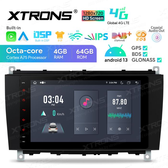 Rádio Xtrons Android 13 Octa-core 4GB 64GB Mercedes CLK W209 05+W203 04+ 8" 4G - Image 5