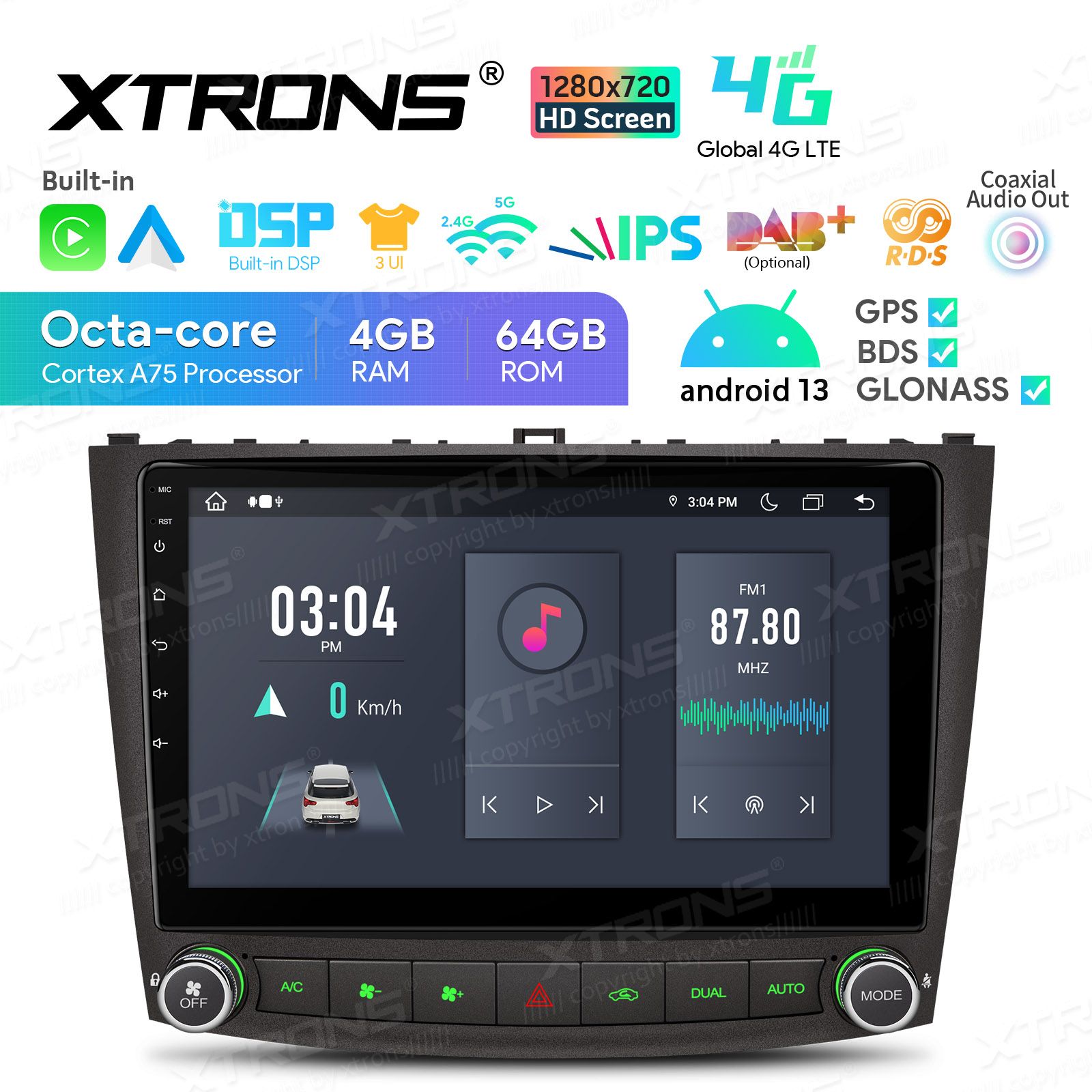 Rádio Xtrons Android 13 10.1" Octa-Core 4GB 64GB Lexus IS200/IS220/IS250/IS300/IS350 Saloon 2006-2012 - Image 2