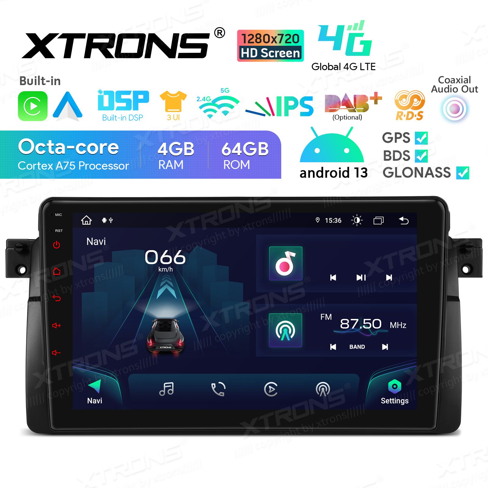 Rádio Xtrons Android 13 9" Octa-core 4GB 64GB BMW Série 3 E46 Rover 75 MG ZT