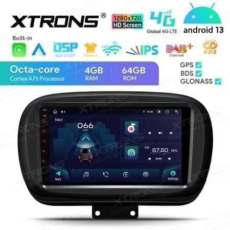 Rádio Xtrons Android 13 9" Octa-core 4GB 64GB Fiat 500X 2015-2020