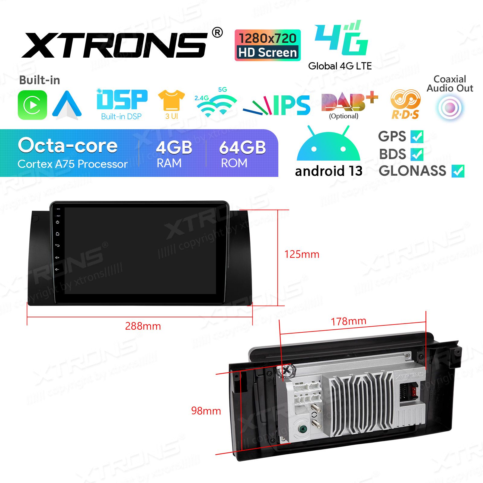 Rádio Xtrons Android 13 9" Octa-core 4GB 64GB BMW X5 E53 1999-2006 - Image 11