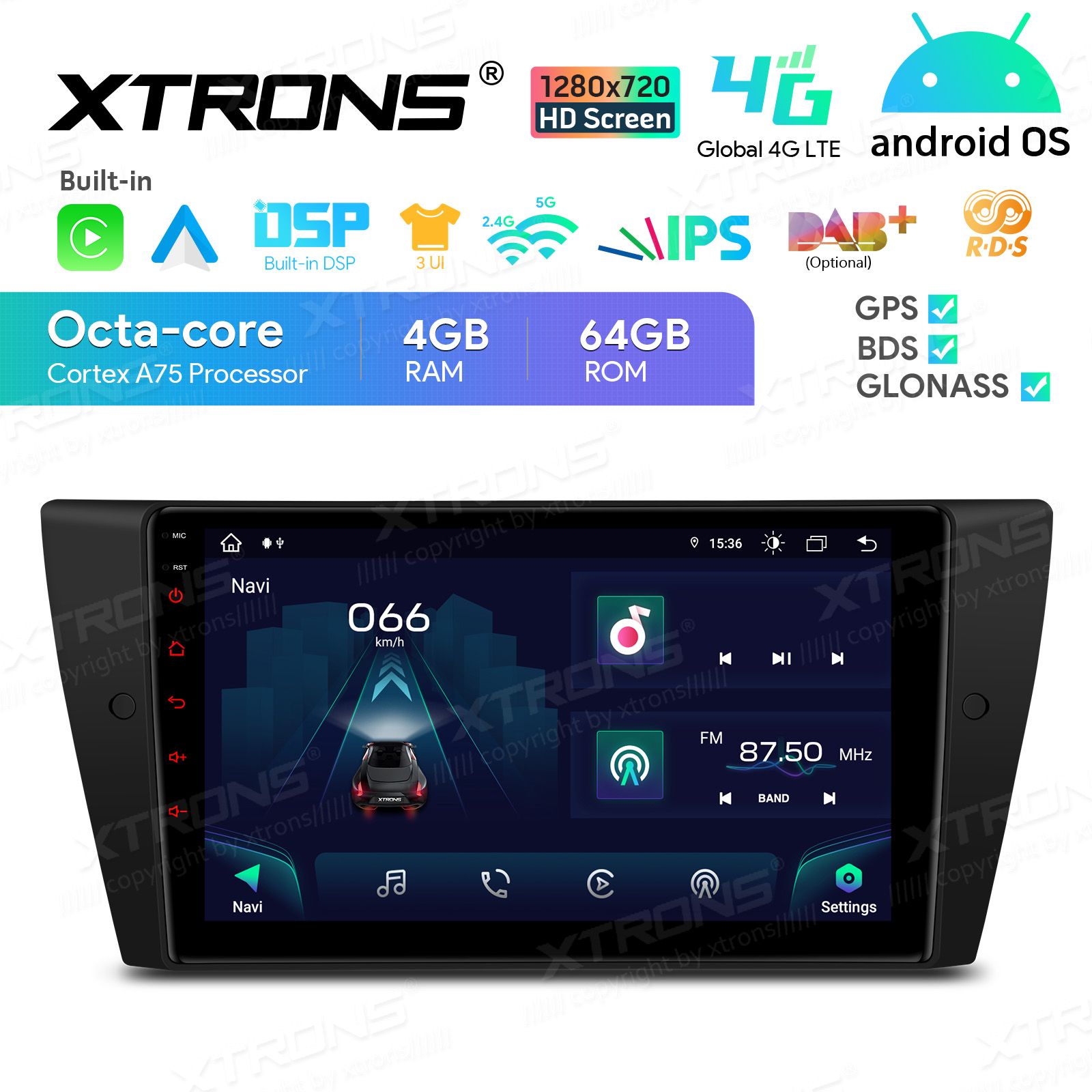 Rádio Xtrons Android 13 9" Octa-core 4GB 64GB BMW Série 3 E90