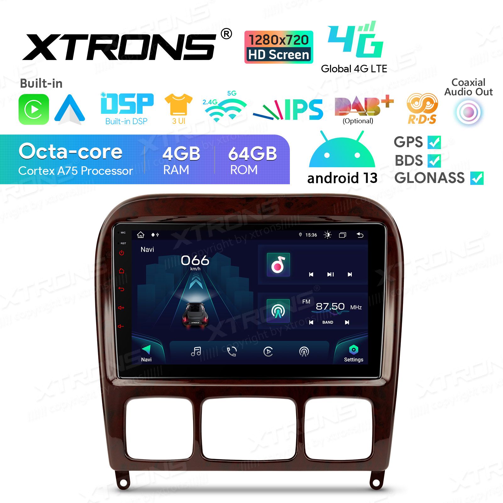 Rádio Xtrons Android 13 9" Octa-core 4GB 64GB Mercedes-Benz S-Class W220 1998-2005