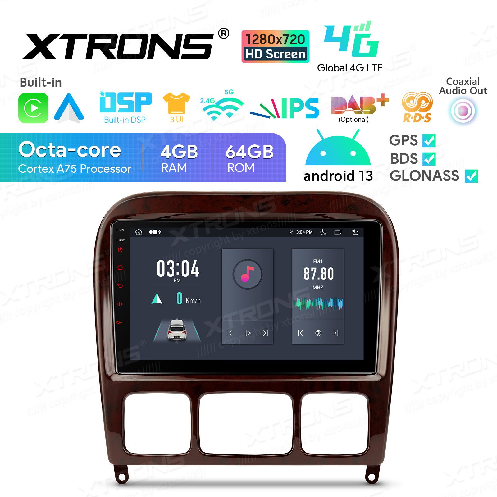 Rádio Xtrons Android 13 9" Octa-core 4GB 64GB Mercedes-Benz S-Class W220 1998-2005 - Image 2