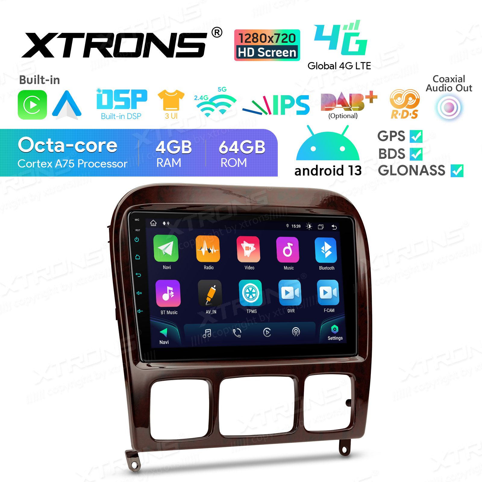 Rádio Xtrons Android 13 9" Octa-core 4GB 64GB Mercedes-Benz S-Class W220 1998-2005 - Image 4