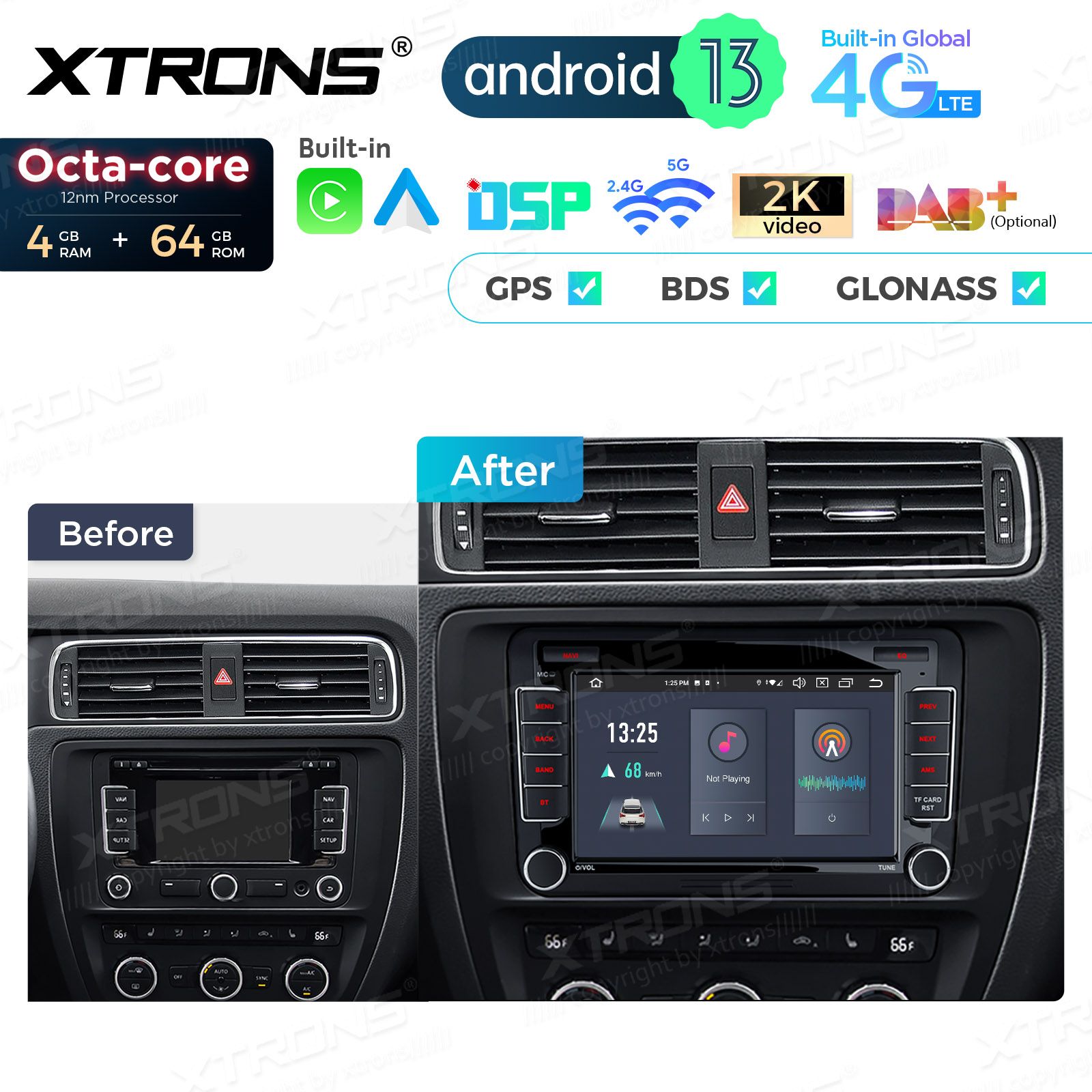 Rádio Xtrons Android 13 7" Octa-Core VW Skoda e Seat 4GB 64GB - Image 7