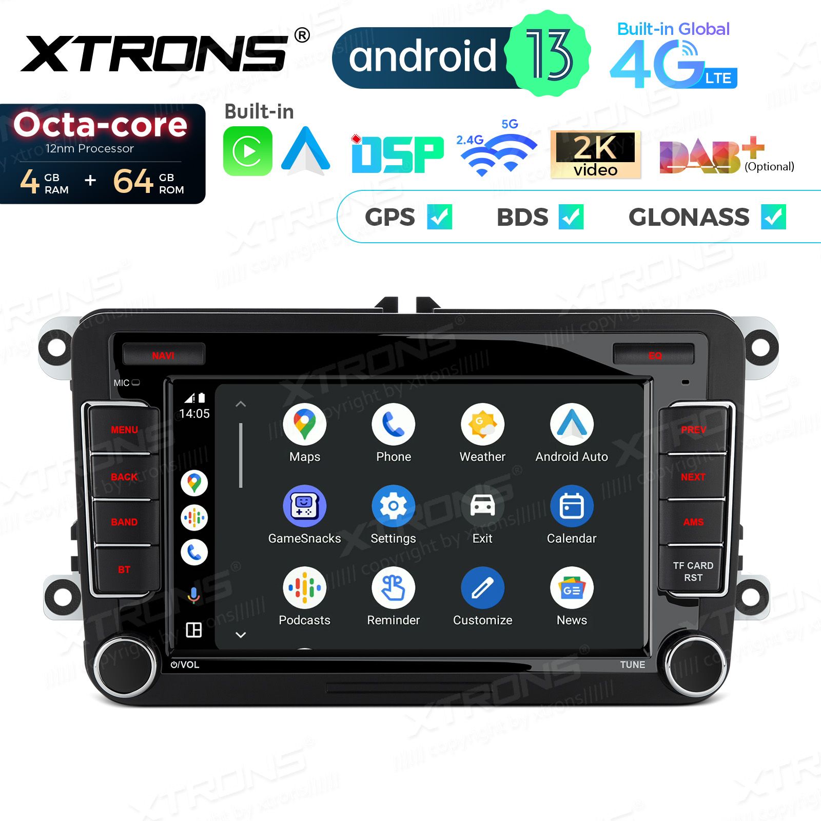 Rádio Xtrons Android 13 7" Octa-Core VW Skoda e Seat 4GB 64GB - Image 3