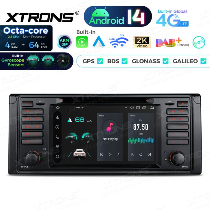 Rádio Xtrons Android 14 7" Octa-Core BMW E39 (1995-2003) 4GB 64GB com leitor CD/DVD