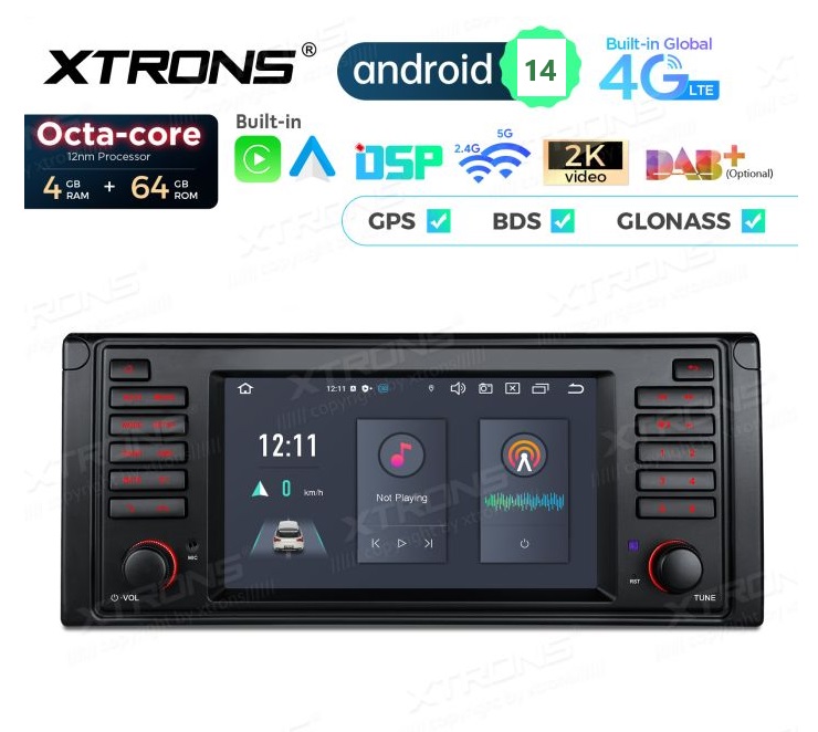 Rádio Xtrons Android 14 7" Octa-Core BMW E39 4GB 64GB 1995-2003