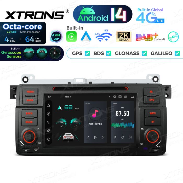 Rádio Xtrons Android 14 7" Octa-core BMW E46 (98-06) Rover 75 (99-05) MG ZT (01-05) 4GB 64GB com leitor de CD/DVD