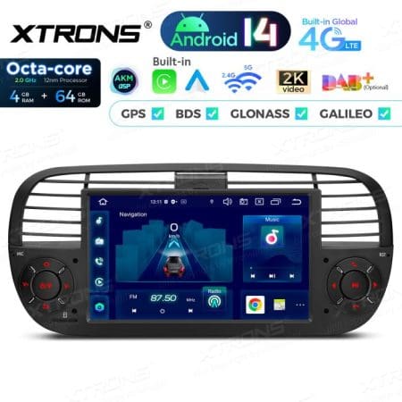 Rádio Xtrons Android 14 7" Octa-Core 4GB 64GB Fiat 500 (2007-2015) (preto) - Image 4