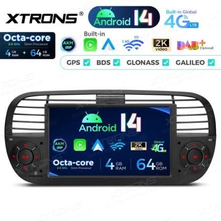 Rádio Xtrons Android 14 7" Octa-Core 4GB 64GB Fiat 500 (2007-2015) (preto) - Image 5