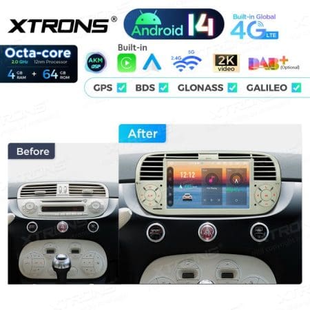 Rádio Xtrons Android 14 7" Octa-Core Fiat 500 (2007-2015) 4GB 64GB (creme) - Image 11