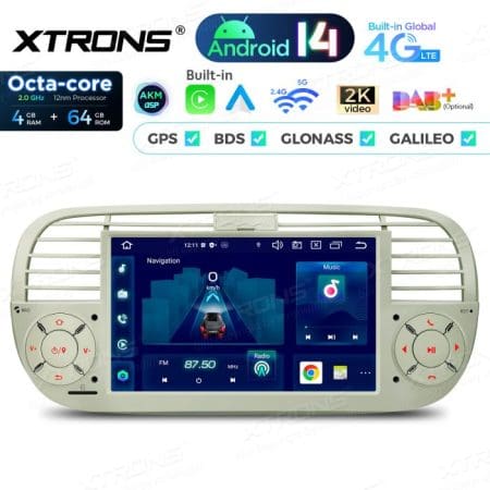 Rádio Xtrons Android 14 7" Octa-Core Fiat 500 (2007-2015) 4GB 64GB (creme) - Image 3
