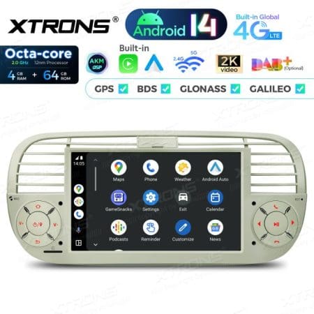 Rádio Xtrons Android 14 7" Octa-Core Fiat 500 (2007-2015) 4GB 64GB (creme) - Image 6