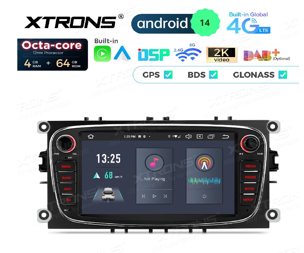 Rádio Xtrons Android 14 7" Octa-Core 4GB 64GB Ford Focus Mondeo C-Max (2008-2011) - Image 2