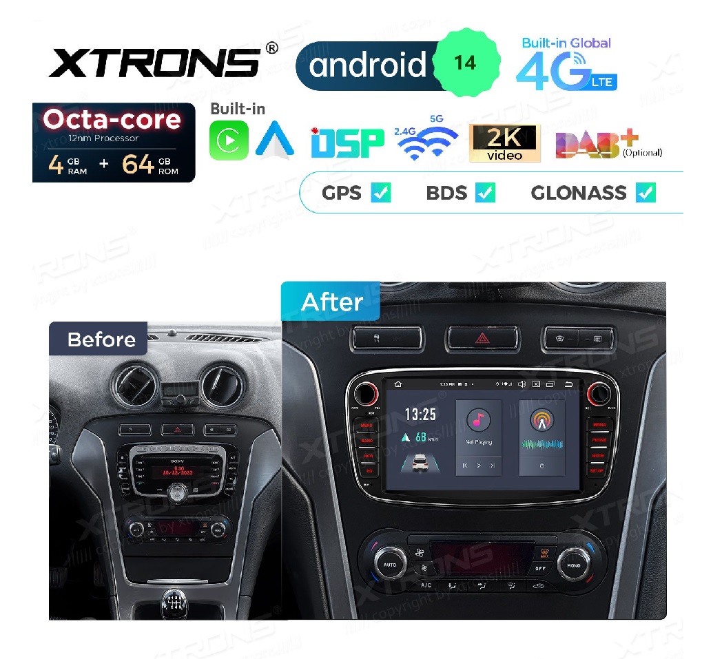 Rádio Xtrons Android 14 7" Octa-Core 4GB 64GB Ford Focus Mondeo C-Max (2008-2011) - Image 7