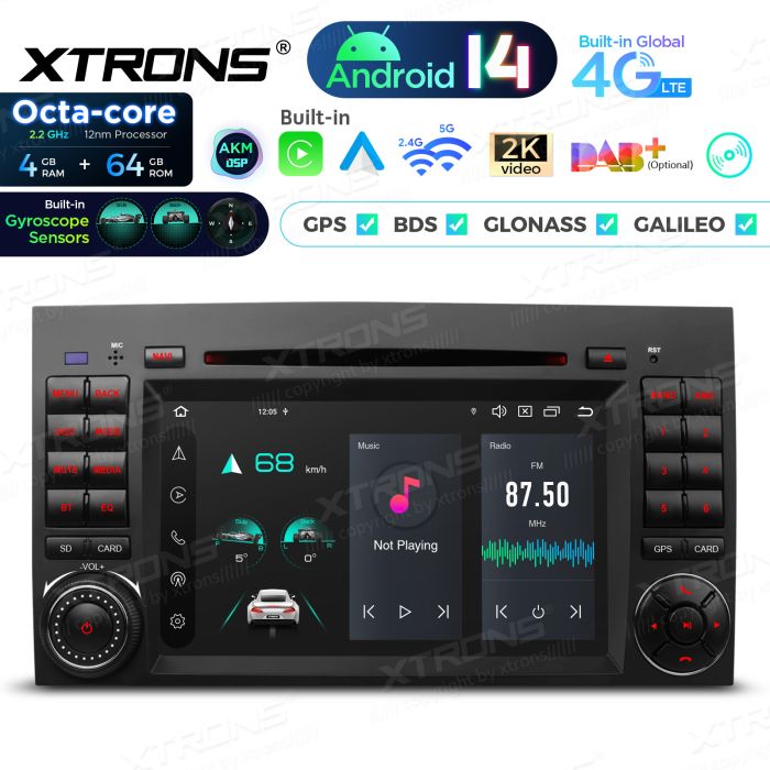 Rádio Xtrons Android 14 7" Octa-Core Mercedes A W169 B W245 Viano Vito W639 Sprinter W906 VW Crafter 7"