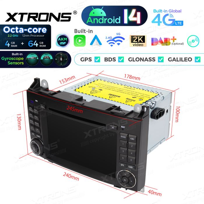 Rádio Xtrons Android 14 7" Octa-Core Mercedes A W169 B W245 Viano Vito W639 Sprinter W906 VW Crafter 7" - Image 10