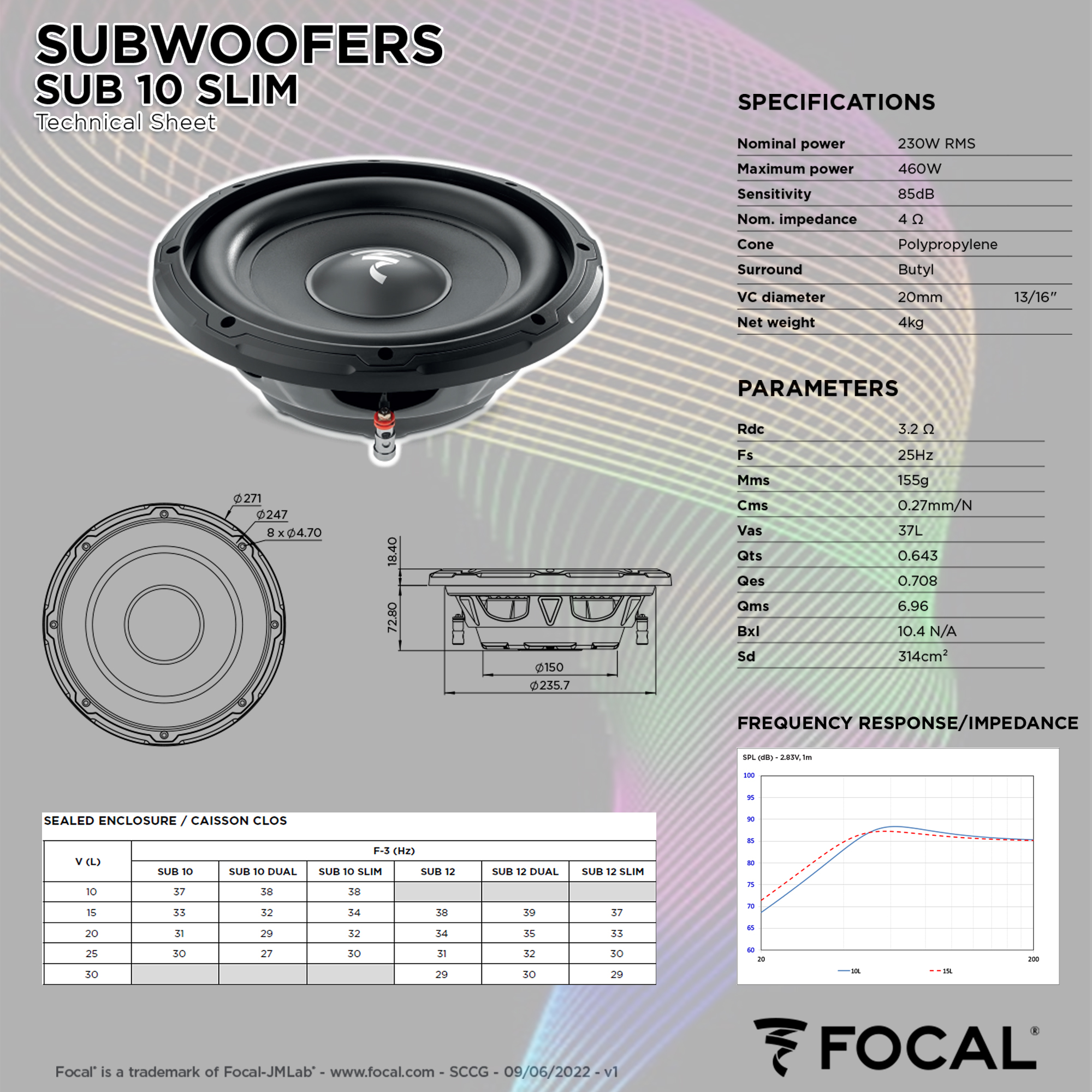Subwoofer Focal Auditor Bobine Simples 4Ohm 10" 25cm Slim SUB 10SLIM - Image 4