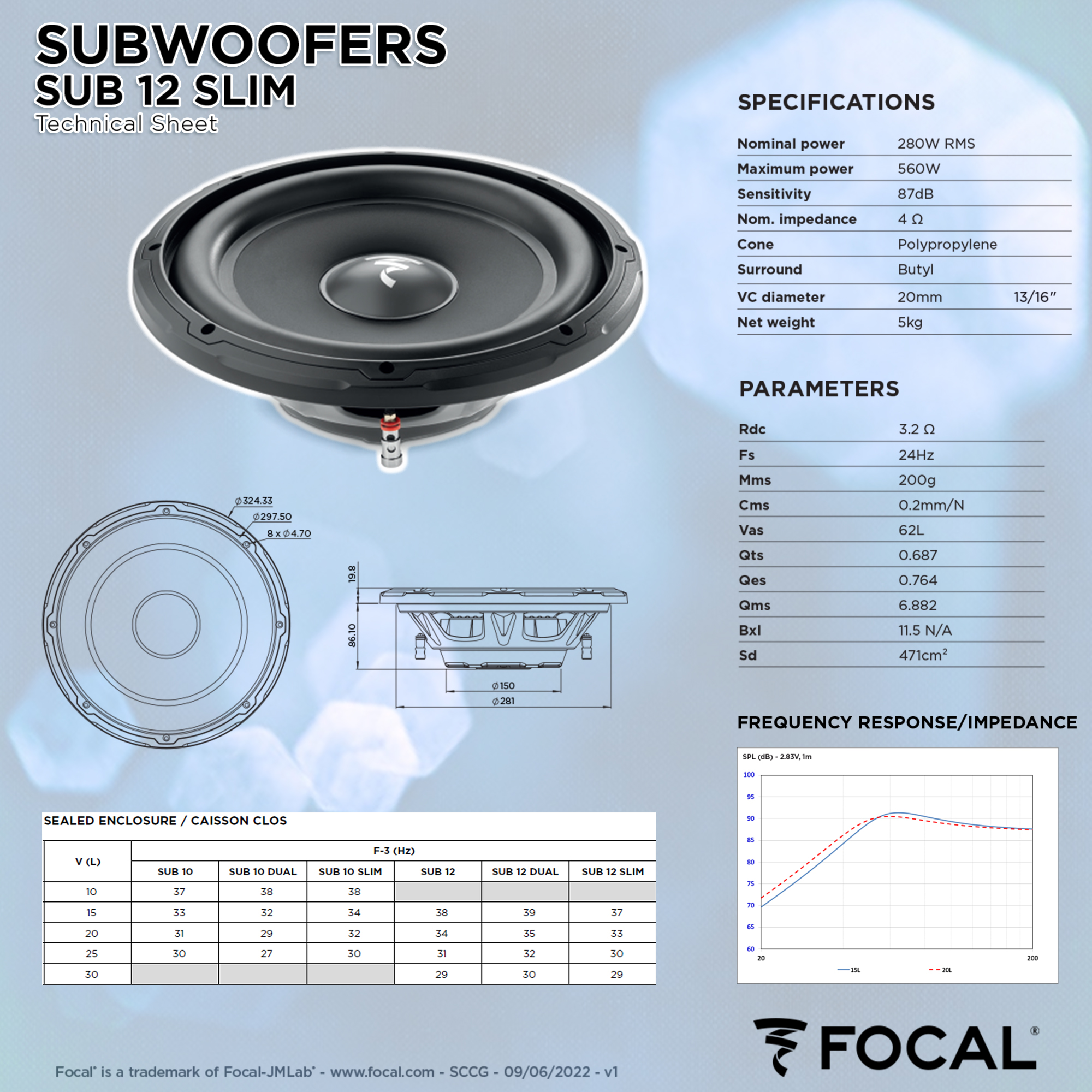 Subwoofer Focal Auditor Bobine Simples 4Ohm 12" 30cm Slim SUB 12SLIM - Image 4