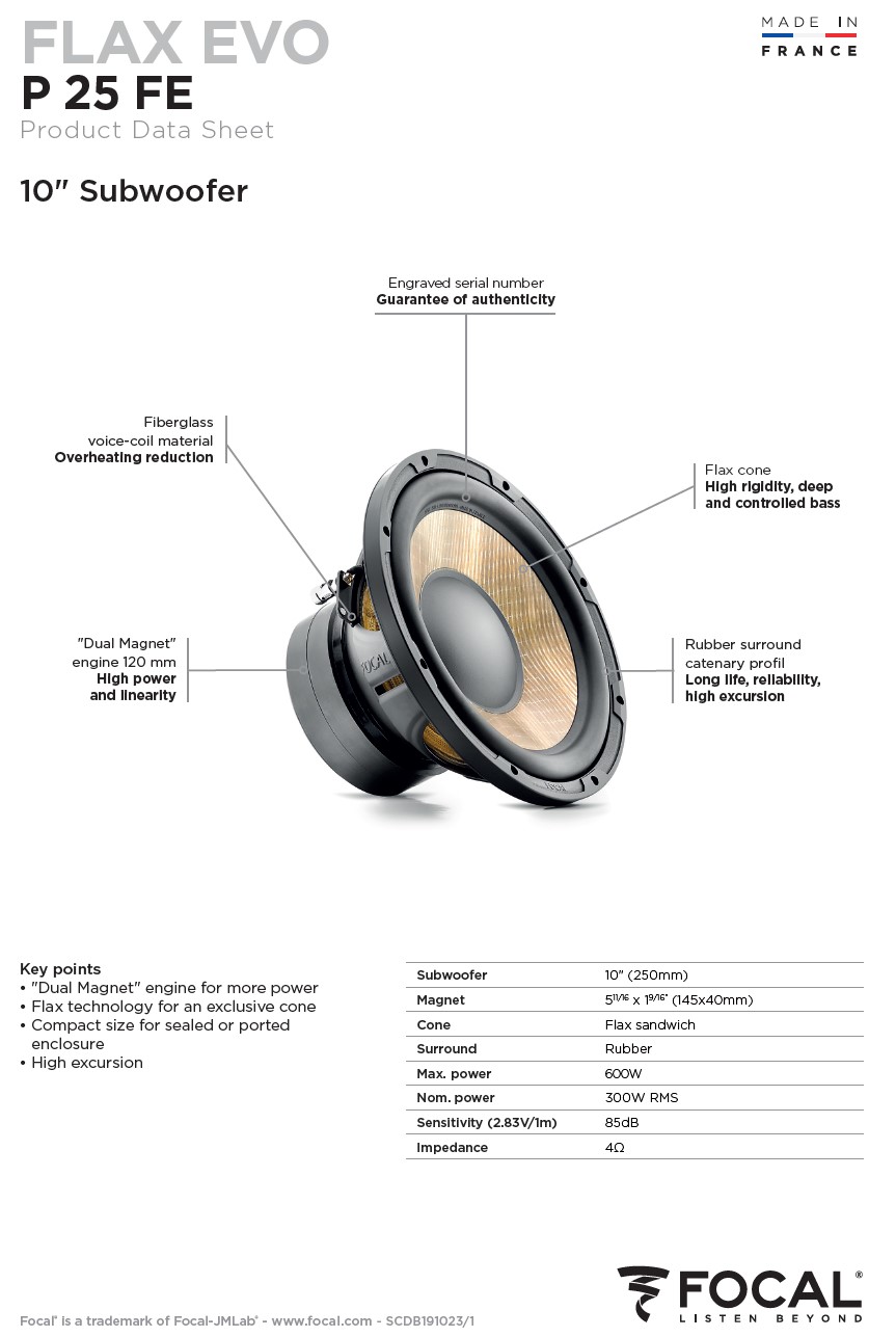 Subwoofer Focal Flax Evo 10" 25cm P25FE - Image 7