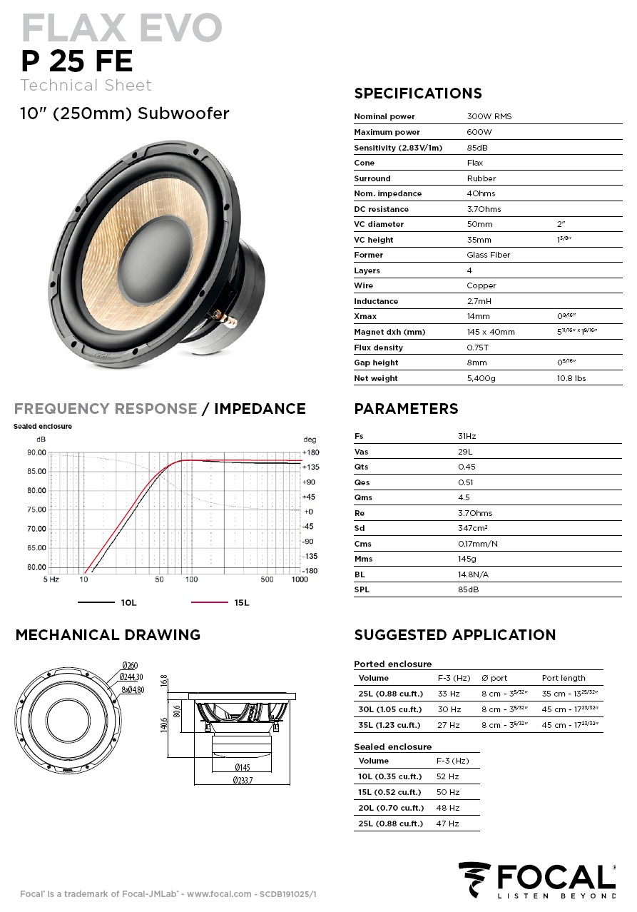 Subwoofer Focal Flax Evo 10" 25cm P25FE - Image 8