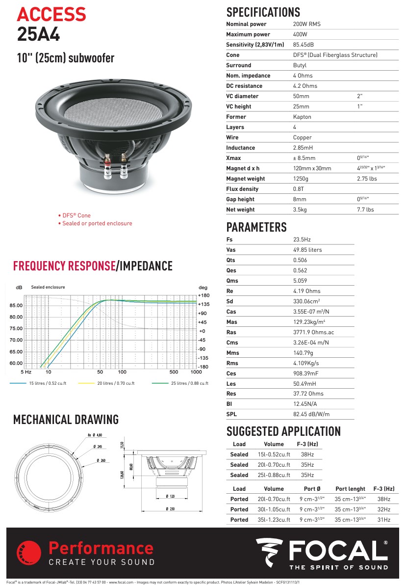 Subwoofer Focal Access Kit 10" 25cm SUB25A4 - Image 4