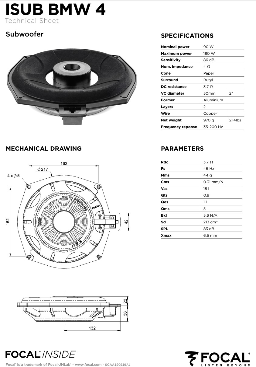 Subwoofer Focal Inside BMW ISUB BMW 4 - Image 6