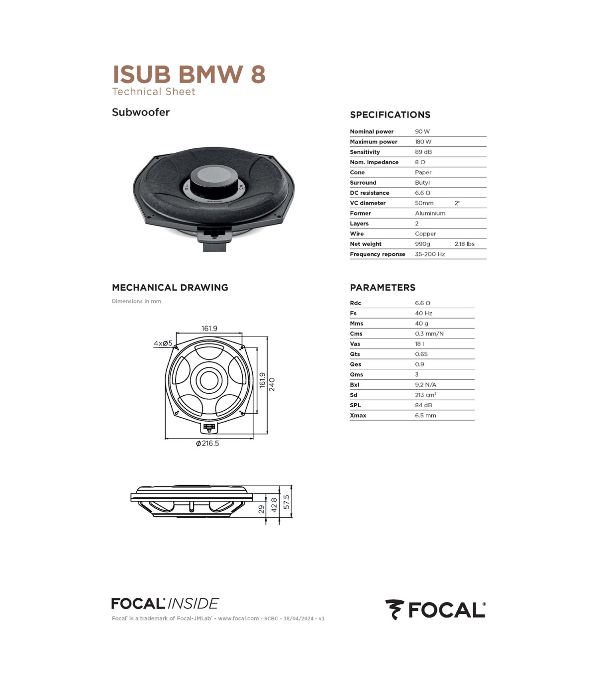 Subwoofer Focal Inside ISUB BMW 8 - Image 4