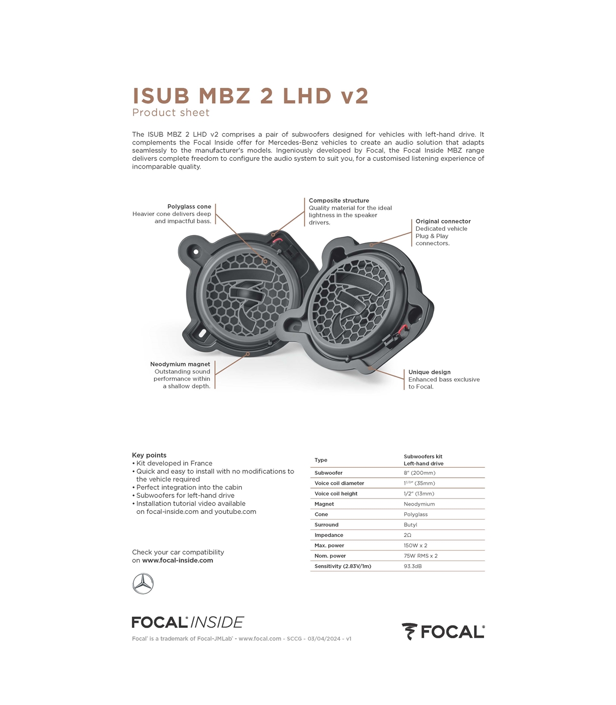 Subwoofer Focal Inside ISUB MBZ 2 V2 LHD - Image 3