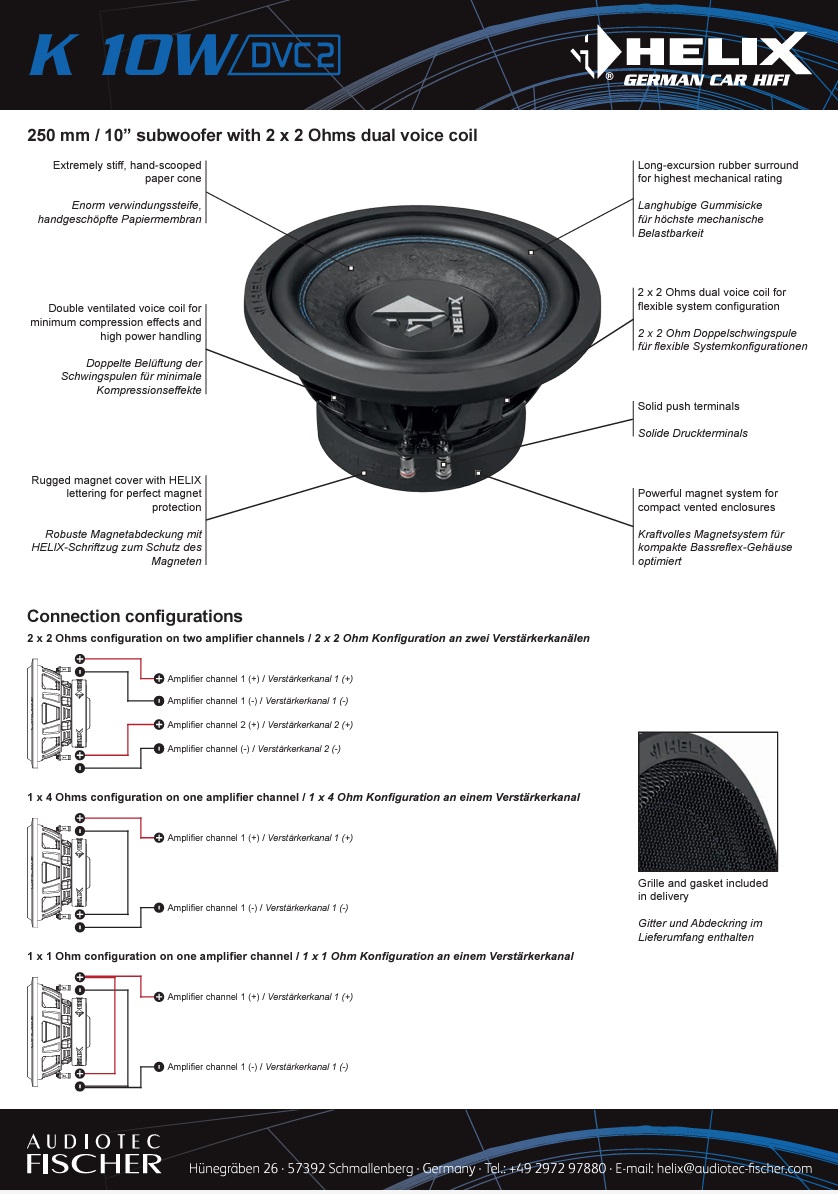 Subwoofer Dupla Bobine 10" 25cm Helix K10W - Image 4