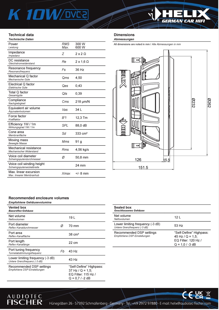 Subwoofer Dupla Bobine 10" 25cm Helix K10W - Image 5